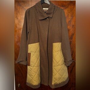 Striped Brown & Cream Quilted-Pocket Trench Coat by